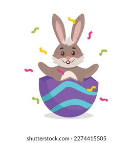 Vector illustration. Easter Bunny hatched from a painted egg. Easter. Set.