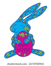 Vector illustration of Easter Bunny holding an Easter egg