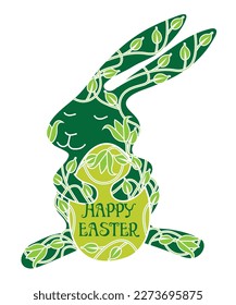 Vector illustration of Easter Bunny holding an Easter egg
