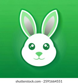 Vector illustration. Easter bunny icon green. Easter bunny icon white isolated on green background. 