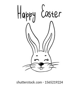 
Vector illustration, easter bunny with the inscription happy easter, black and white drawing