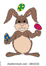 vector illustration of an easter bunny juggling easter eggs