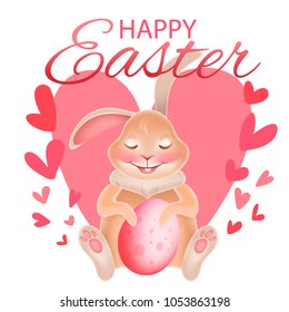 Vector illustration of an easter bunny loving an egg.