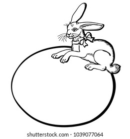 Vector illustration of easter bunny on egg frame  black and white