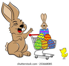 vector illustration of a easter bunny with shopping cart