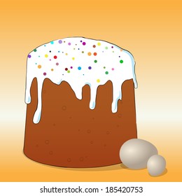 Vector illustration of Easter cake and eggs