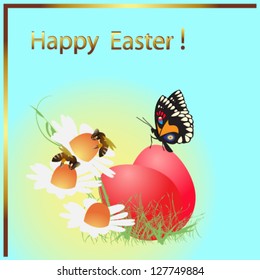 Vector illustration. Easter card with bees and daisies