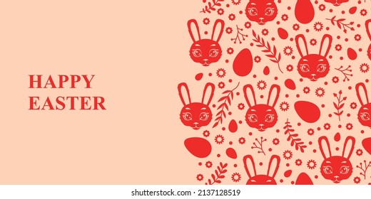 Vector illustration of Easter  card with bunnies muzzle and decorative element ornament 