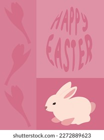Vector illustration Easter card with a bunny on pink background.