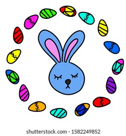 
vector illustration easter card hare and eggs