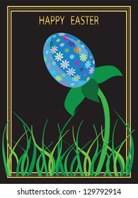  Vector illustration, Easter card with the image of the egg- flower on black background