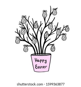 vector illustration easter card, tree with eggs