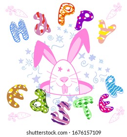 Ilustración vectorial para la celebración de Semana Santa. Letras de letras divertidas y coloridas, conejo divertido. Para banners, tarjetas, invitaciones, publicidad.
