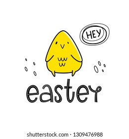 Vector illustration of Easter chicken. Lettering: Easter