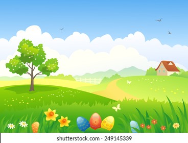 Vector illustration of an Easter countryside