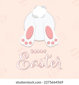 Vector illustration. Easter Day. Happy Easter greeting card, banner with egg, rabbit. Easter Bunny, texture background.