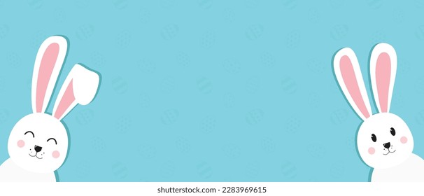 Vector illustration. Easter Day. Happy Easter greeting card, banner with egg, rabbit. Easter Bunny, texture background.