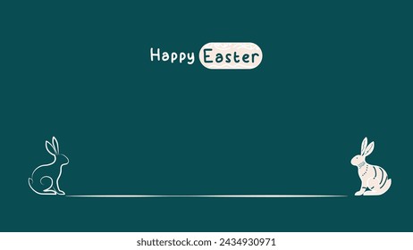 
vector illustration of easter egg background isolated in green, hand draw line rabbit, suit for decoration ,web, banner , wallpaper , with blank space