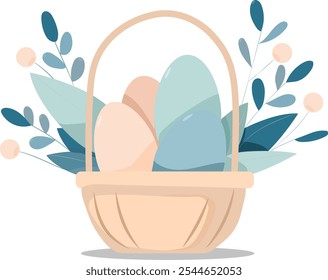 vector illustration, Easter, egg, basket, spring, holiday, celebration, cartoon, flower, decoration, colorful, Happy Easter, gift, springtime, art, no people, beige, pink, blue