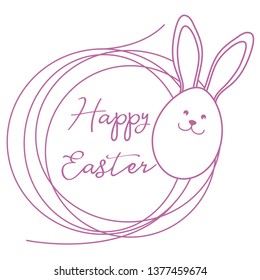 Vector illustration with Easter egg with Easter Bunny muzzle and ears, nest. Happy Easter. Festive background. Design for banner, poster or print.
