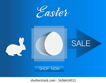 Vector illustration Easter egg, Bunny Easter Sale template Shop now Festive shopping background Big sale offer Price reduction advert Purchase Discount Advertising Design for banner, poster or print