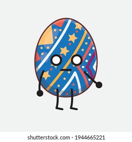 Vector Illustration of Easter Egg Character with cute face, simple hands and leg line art on Isolated Background. Flat cartoon doodle style.
