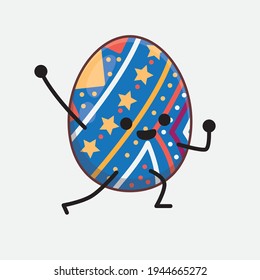 Vector Illustration of Easter Egg Character with cute face, simple hands and leg line art on Isolated Background. Flat cartoon doodle style.