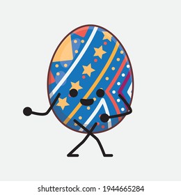 Vector Illustration of Easter Egg Character with cute face, simple hands and leg line art on Isolated Background. Flat cartoon doodle style.
