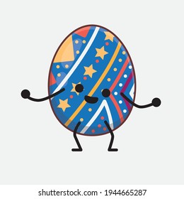 Vector Illustration of Easter Egg Character with cute face, simple hands and leg line art on Isolated Background. Flat cartoon doodle style.