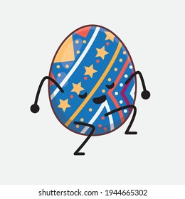 Vector Illustration of Easter Egg Character with cute face, simple hands and leg line art on Isolated Background. Flat cartoon doodle style.
