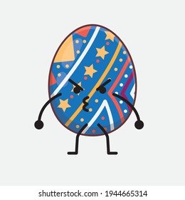 Vector Illustration of Easter Egg Character with cute face, simple hands and leg line art on Isolated Background. Flat cartoon doodle style.