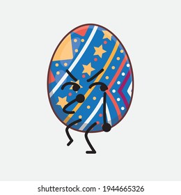 Vector Illustration of Easter Egg Character with cute face, simple hands and leg line art on Isolated Background. Flat cartoon doodle style.