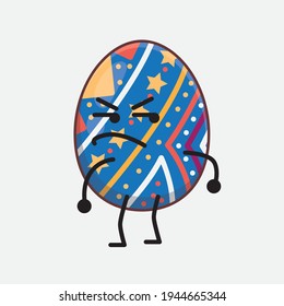 Vector Illustration of Easter Egg Character with cute face, simple hands and leg line art on Isolated Background. Flat cartoon doodle style.