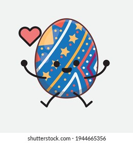 Vector Illustration of Easter Egg Character with cute face, simple hands and leg line art on Isolated Background. Flat cartoon doodle style.