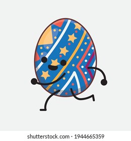 Vector Illustration of Easter Egg Character with cute face, simple hands and leg line art on Isolated Background. Flat cartoon doodle style.
