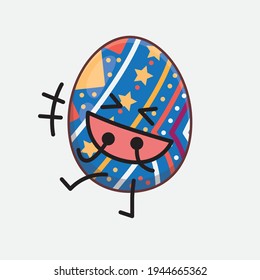 Vector Illustration of Easter Egg Character with cute face, simple hands and leg line art on Isolated Background. Flat cartoon doodle style.
