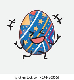 Vector Illustration of Easter Egg Character with cute face, simple hands and leg line art on Isolated Background. Flat cartoon doodle style.