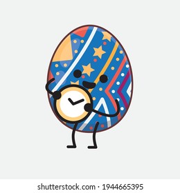 Vector Illustration of Easter Egg Character with cute face, simple hands and leg line art on Isolated Background. Flat cartoon doodle style.