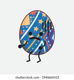 Vector Illustration of Easter Egg Character with cute face, simple hands and leg line art on Isolated Background. Flat cartoon doodle style.