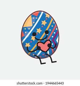 Vector Illustration of Easter Egg Character with cute face, simple hands and leg line art on Isolated Background. Flat cartoon doodle style.