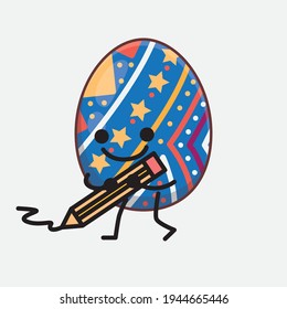 Vector Illustration of Easter Egg Character with cute face, simple hands and leg line art on Isolated Background. Flat cartoon doodle style.