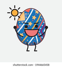 Vector Illustration of Easter Egg Character with cute face, simple hands and leg line art on Isolated Background. Flat cartoon doodle style.