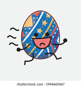 Vector Illustration of Easter Egg Character with cute face, simple hands and leg line art on Isolated Background. Flat cartoon doodle style.