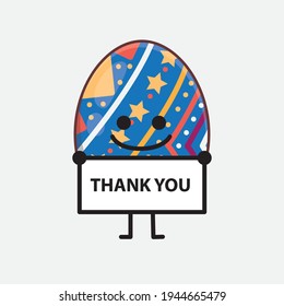 Vector Illustration of Easter Egg Character with cute face, simple hands and leg line art on Isolated Background. Flat cartoon doodle style.