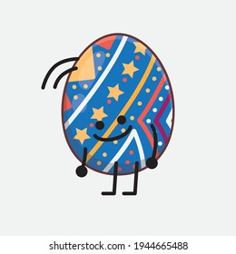 Vector Illustration of Easter Egg Character with cute face, simple hands and leg line art on Isolated Background. Flat cartoon doodle style.