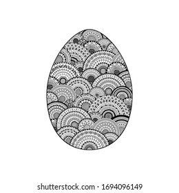 Vector illustration of Easter egg. Coloring page book antistress for adult and children. Easter egg with round ethnic mandalas inside