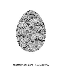 Vector illustration of Easter egg. Coloring page book antistress for adult and children. Easter egg with round ethnic mandalas inside. Easter decorative element