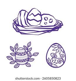 vector illustration of easter egg design line in basket