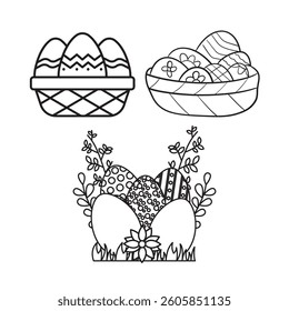 vector illustration of easter egg design line in basket