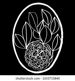  Vector illustration. Easter egg drawing with floral pattern on an isolated black background. Greeting card design.